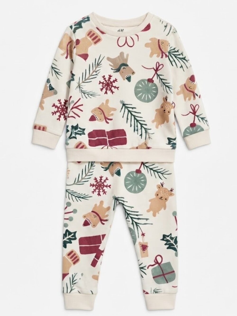 H&M Baby Christmas Holiday Pajamas Set Dog Reindeer 12-18 Months